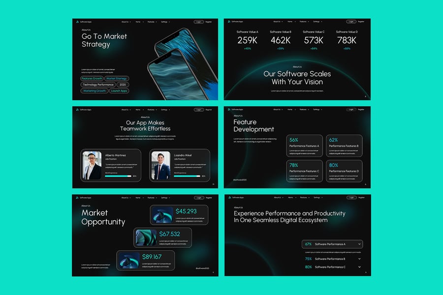 数字软件应用程序PPT模板 (PPTX)