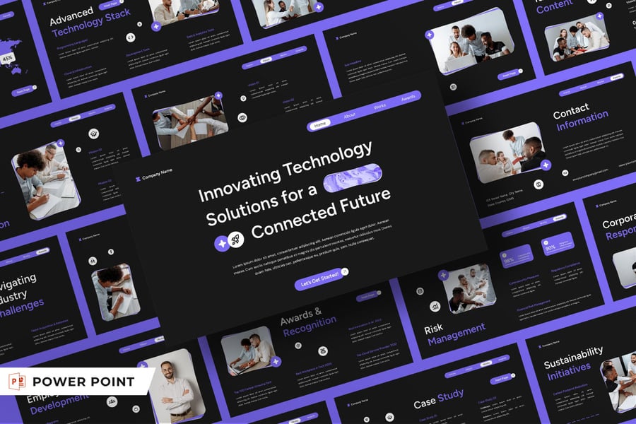 黑色紫色现代技术公司资料PPT模板 (PPT,PPTX)