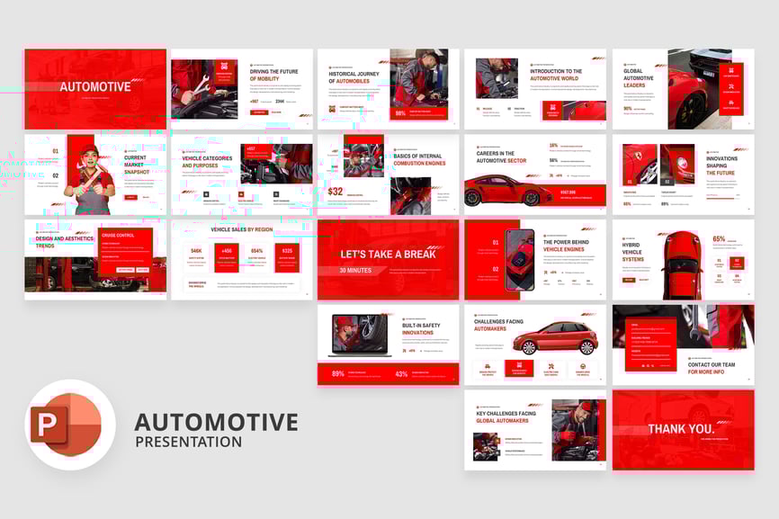 红色和白色汽车介绍PPT模板 (PPTX)