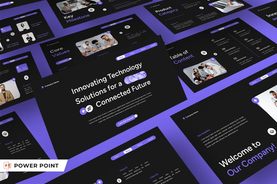 黑色紫色现代技术公司资料PPT模板 (PPT,PPTX)