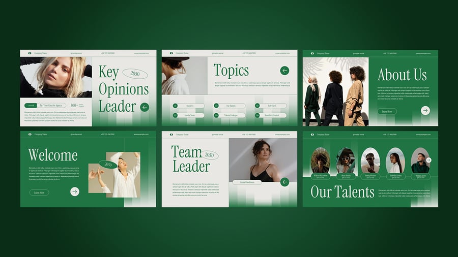 绿色梯度现代关键意见领袖PPT模板 (PPT,PPTX)