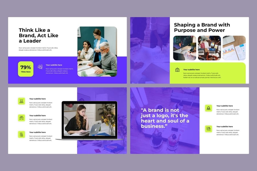 紫色绿色销售策略PPT模板 (PPTX)