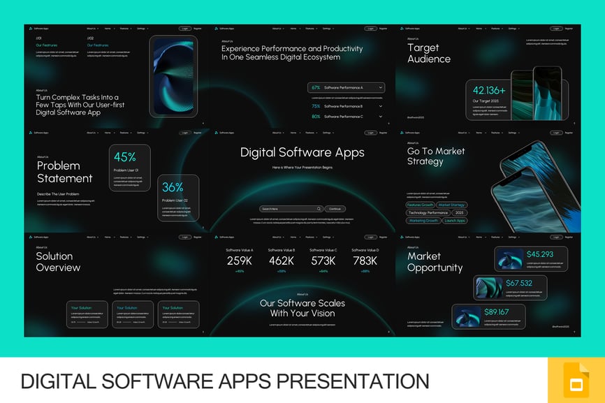 数字软件应用程序PPT模板 (PPTX)