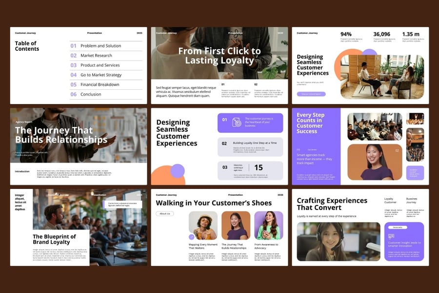 白色紫色橙色客户旅程计划PPT模板 (PPTX)