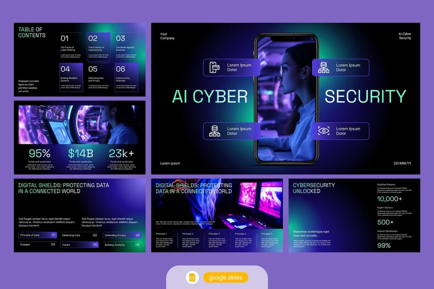 海军绿色AI网络安全PPT模板 (PPTX)
