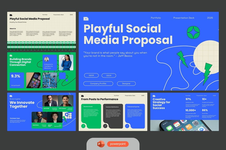 绿色蓝色社交媒体建议PPT模板 (PPTX)