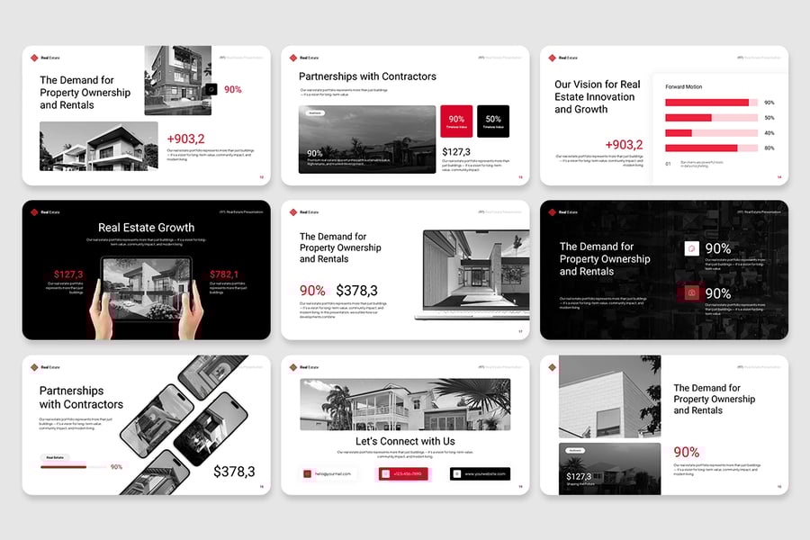 红色黑色房地产PPT模板 (PPTX)