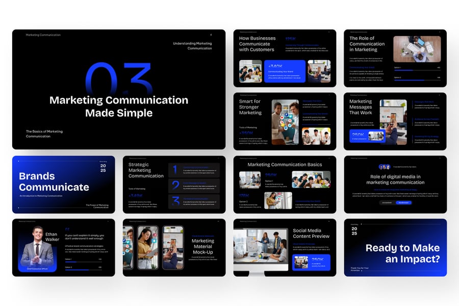 营销通信PPT模板 (PPTX)