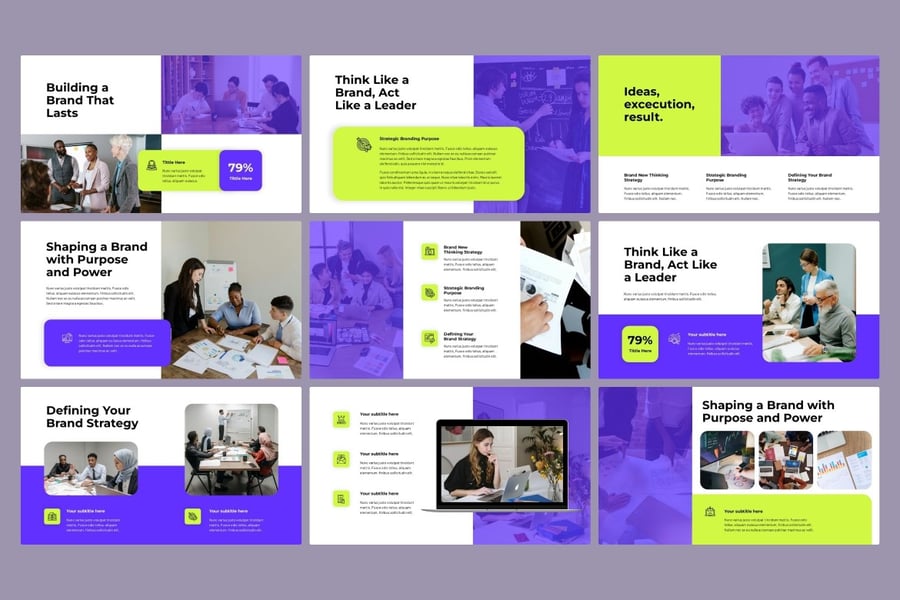 紫色绿色销售策略PPT模板 (PPTX)