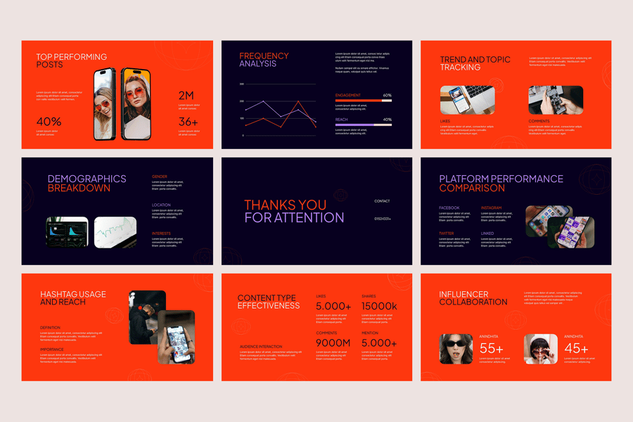 社交媒体分析PPT模板 (PPTX)