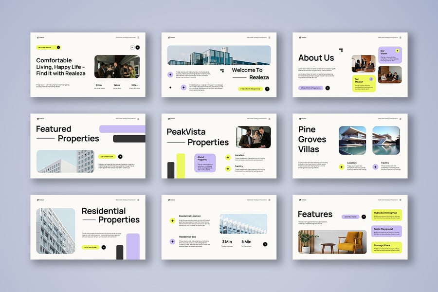 奶油绿色现代房地产目录PPT模板 (PPTX,PPT)