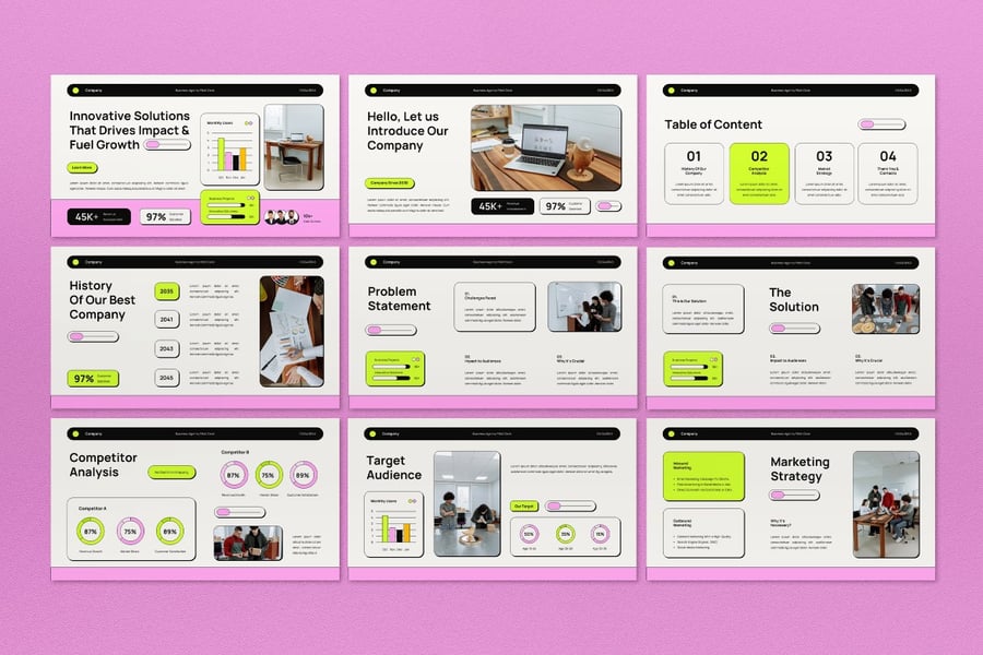 白色粉红色的现代路演PPT模板 (PPT,PPTX)