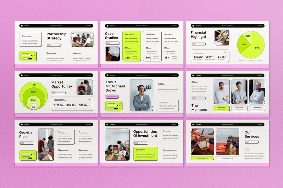 白色粉红色的现代路演PPT模板 (PPT,PPTX)