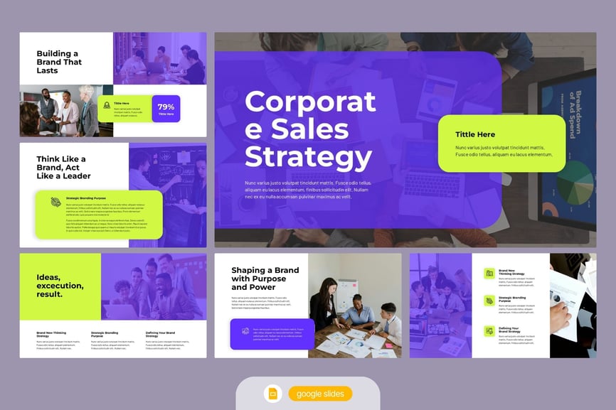 紫色绿色销售策略PPT模板 (PPTX)