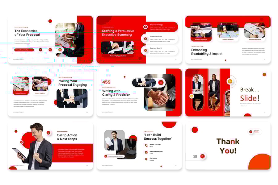 红白色项目建议PPT模板 (PPTX)