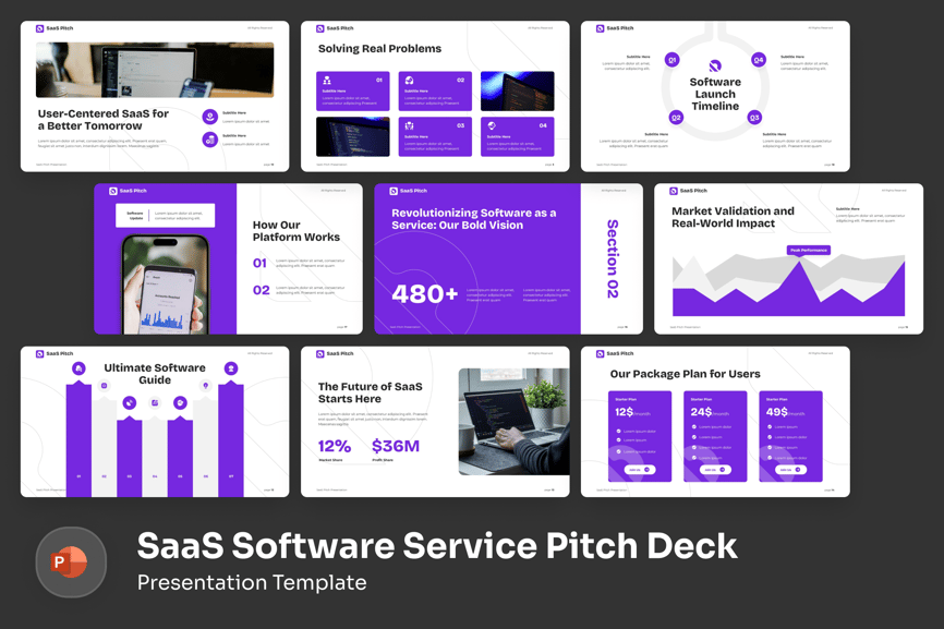 SaaS软件服务商业计划PPT模板 (PPTX)