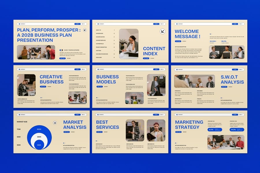 奶油蓝色现代商业计划PPT模板 (PPT,PPTX)