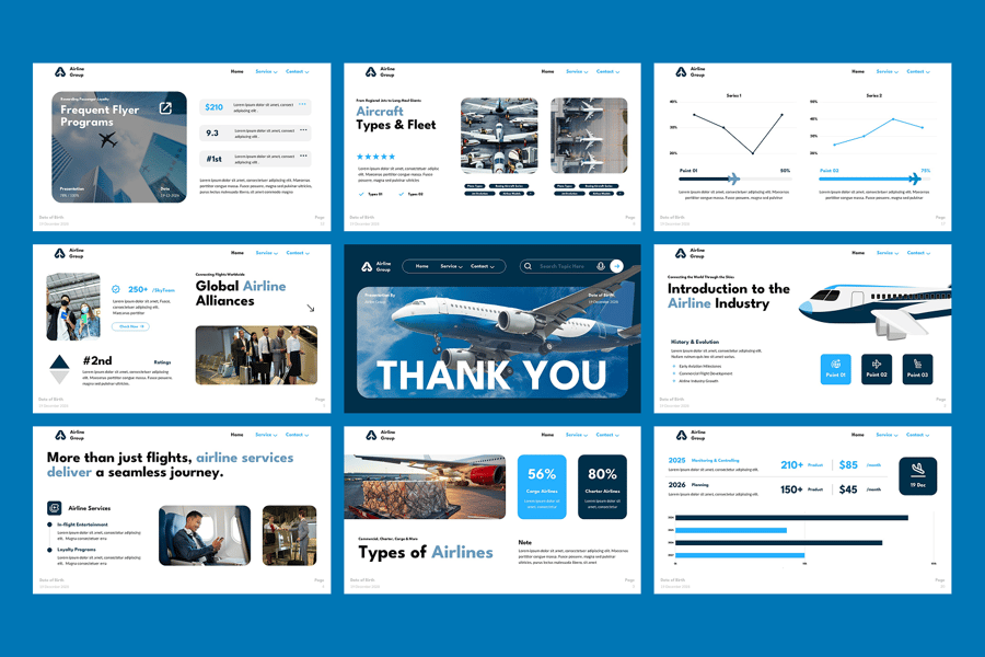 航空公司PPT模板 (PPTX)