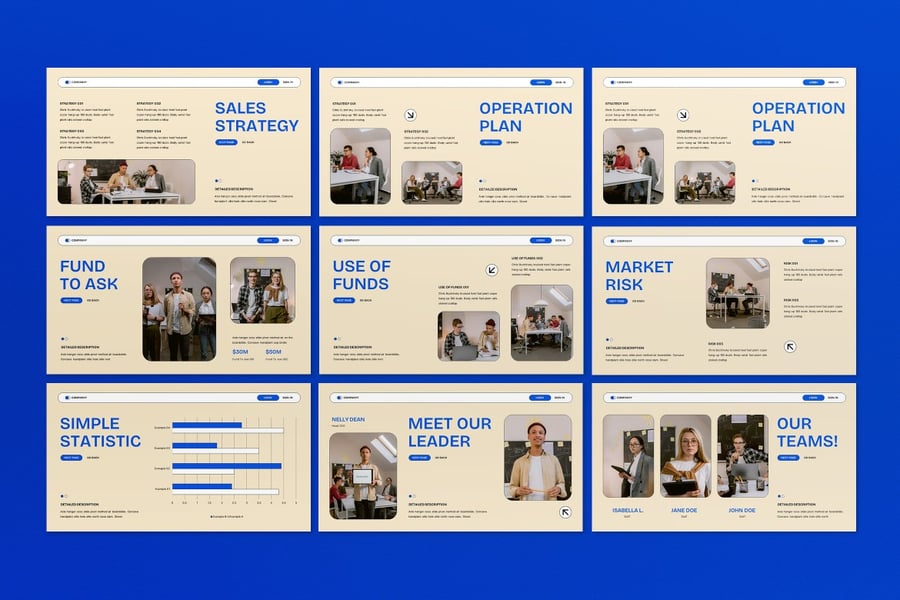 奶油蓝色现代商业计划PPT模板 (PPT,PPTX)