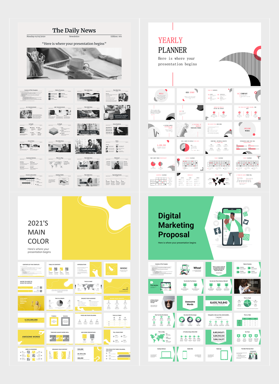 45份扁平商务风PPT模板，一键打包[S60]