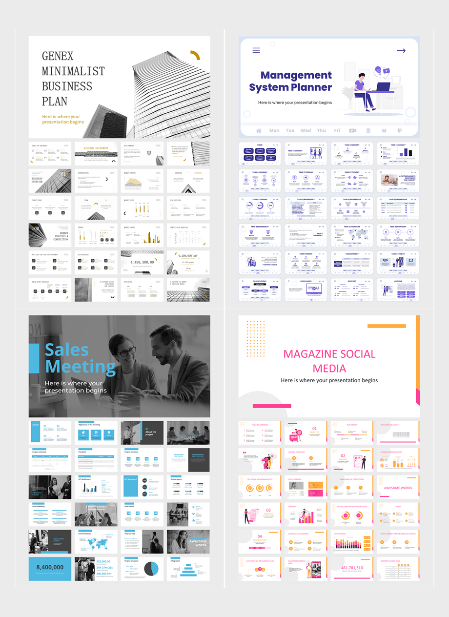 45份扁平商务风PPT模板，一键打包[S60]