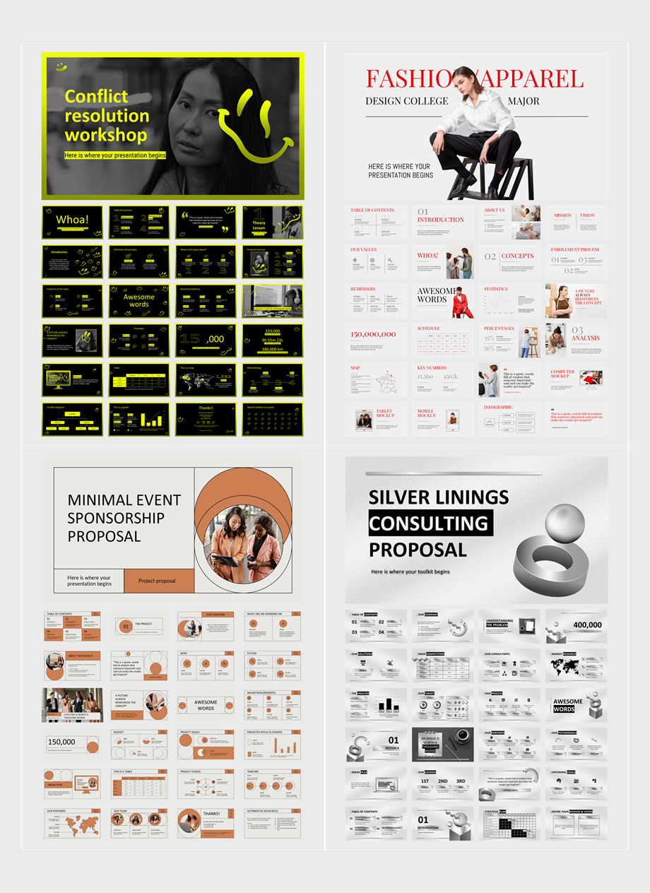 45份扁平商务风PPT模板，一键打包[S60]