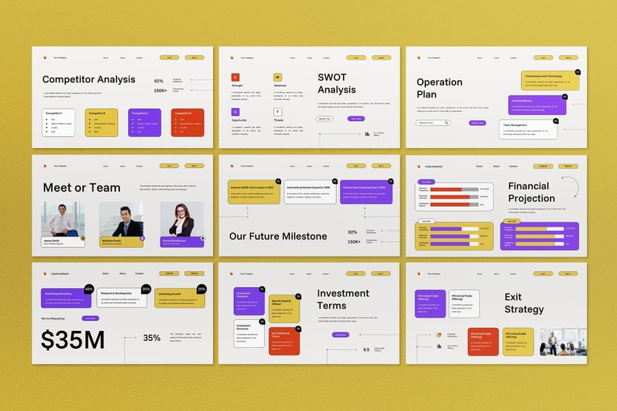 黄色现代公司业务建议PPT模板 (PPT,PPTX)