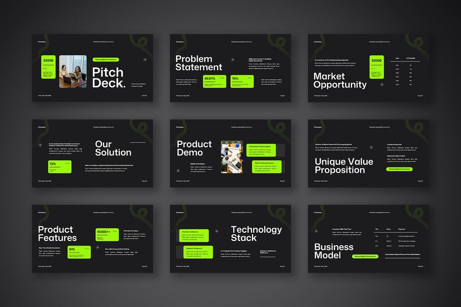 黑色绿色白色现代项目启动PPT模板 (PPTX,PPT)