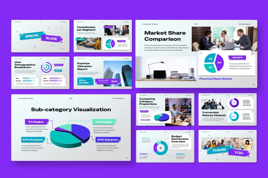 饼图报告PPT模板 (PPTX)