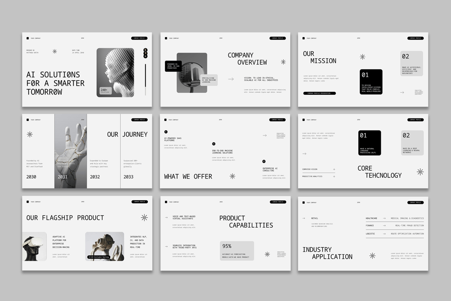 现代AI技术公司资料PPT模板 (PPT,PPTX)