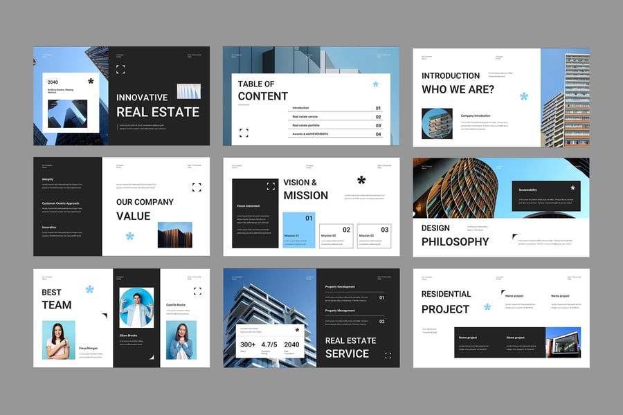 黑色极简主义房地产公司资料PPT模板 (PPT,PPTX)