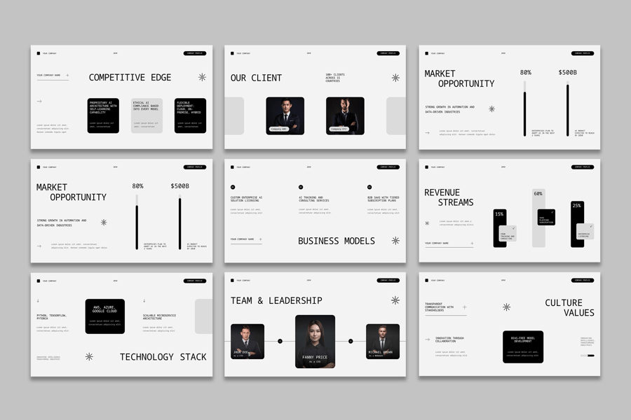 现代AI技术公司资料PPT模板 (PPT,PPTX)