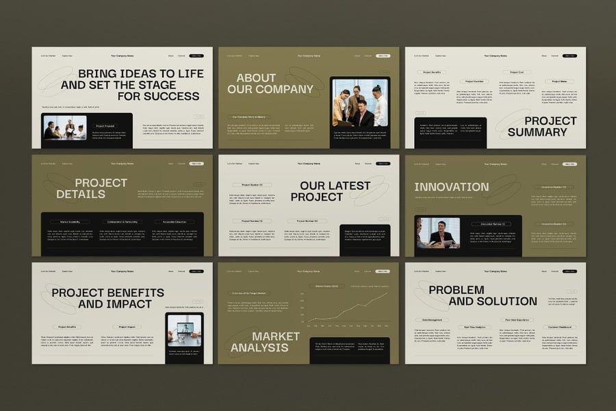 奶油绿色现代公司项目建议PPT模板 (PPT,PPTX)