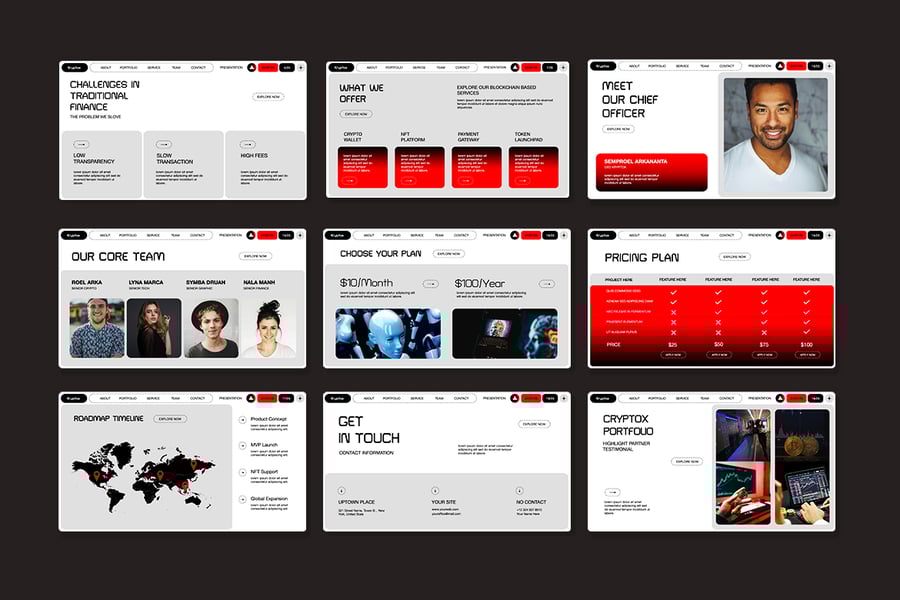 白色红加密业务演示文稿PPT模板 (PPTX,PPT)