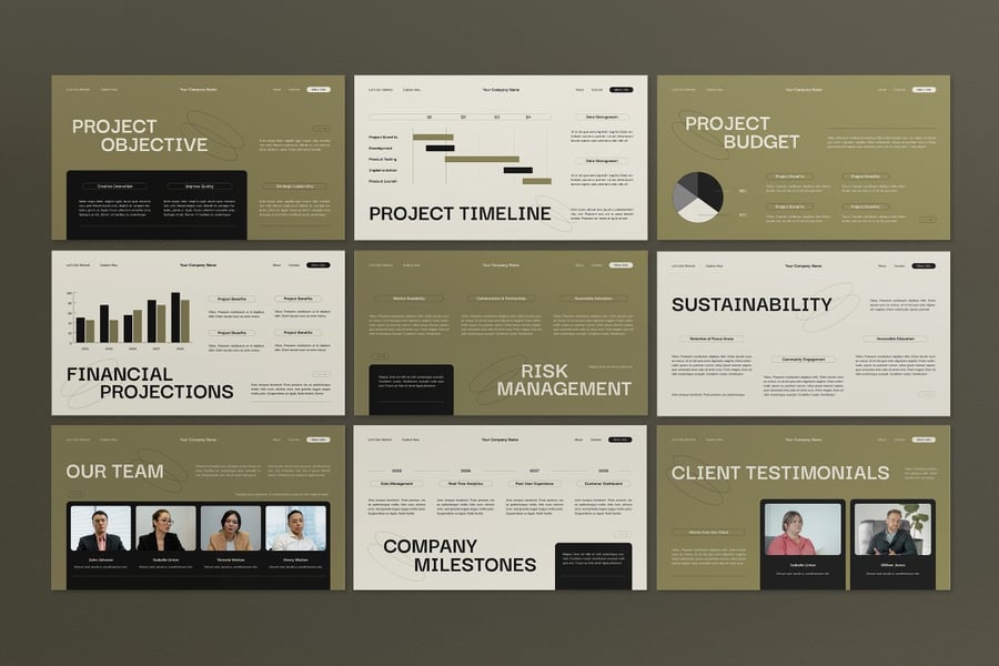 奶油绿色现代公司项目建议PPT模板 (PPT,PPTX)