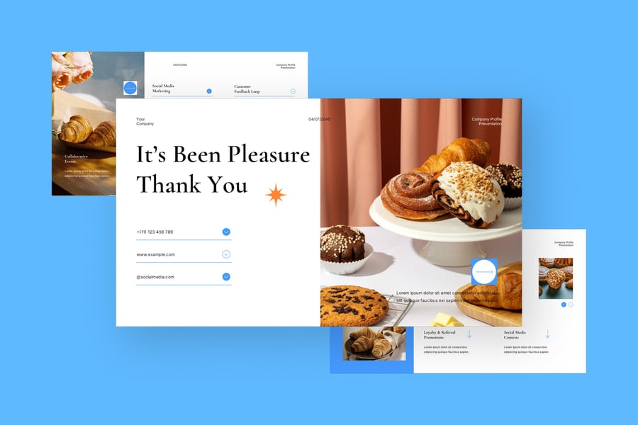 白色蓝色现代面包店公司资料PPT模板 (PPT,PPTX)