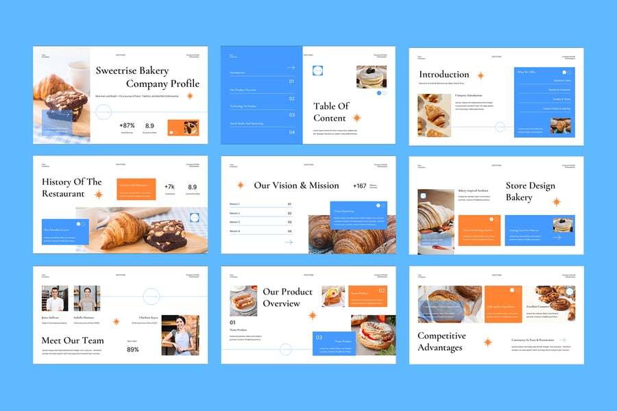 白色蓝色现代面包店公司资料PPT模板 (PPT,PPTX)