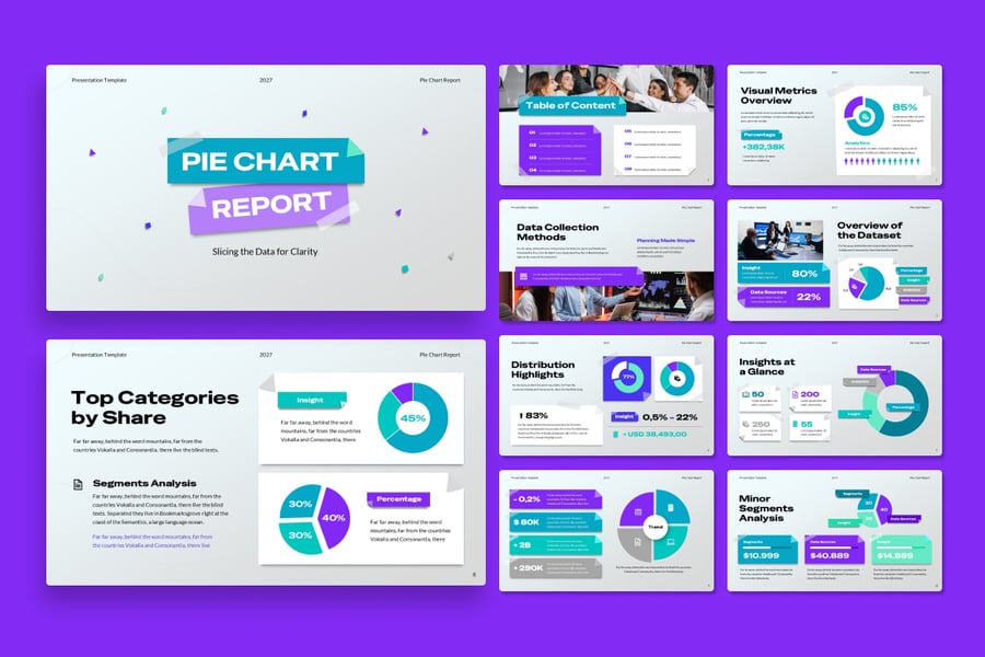 饼图报告PPT模板 (PPTX)