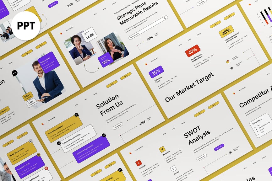 黄色现代公司业务建议PPT模板 (PPT,PPTX)