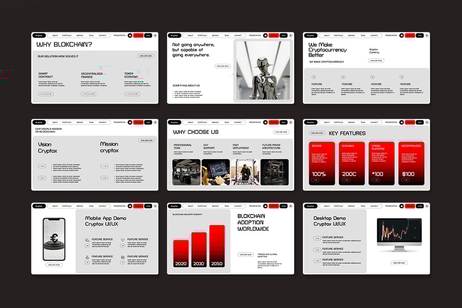 白色红加密业务演示文稿PPT模板 (PPTX,PPT)