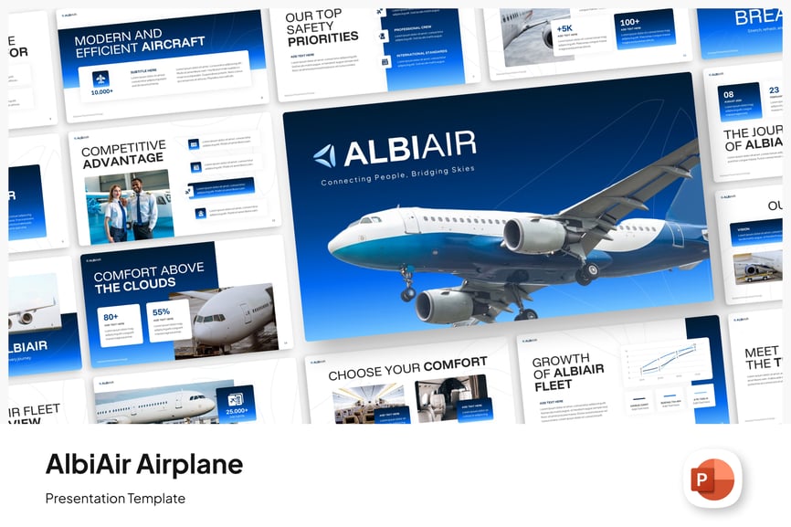飞行旅行PPT模板 (PPTX)