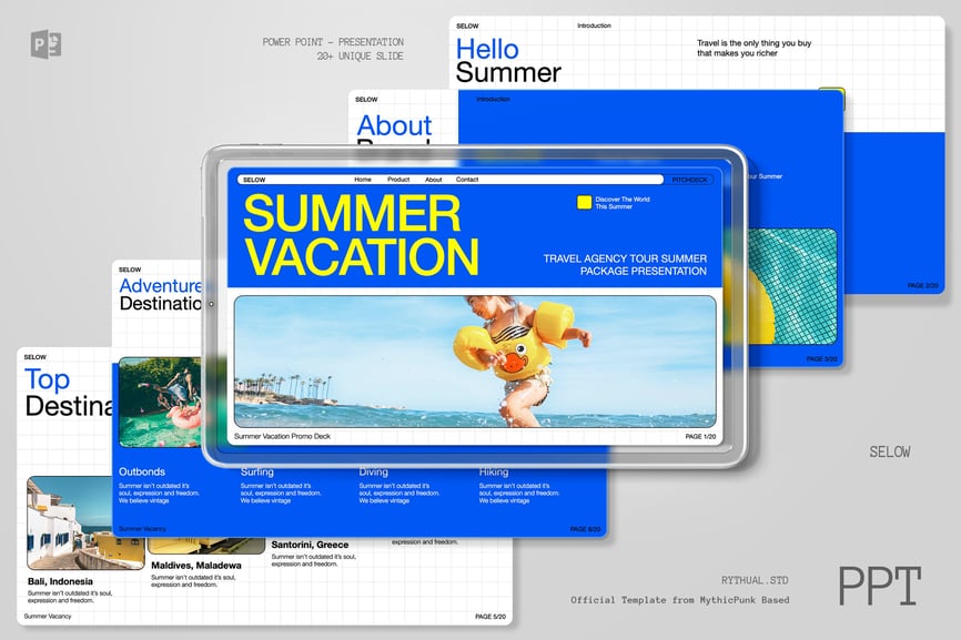 蓝色夏季旅行社PPT模板 (PPTX,PPT)