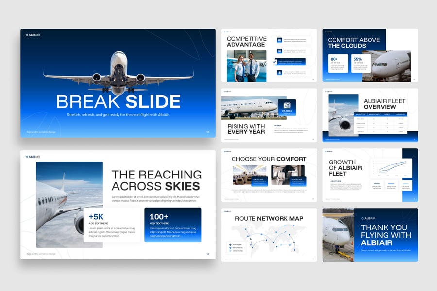 飞行旅行PPT模板 (PPTX)