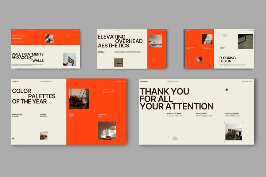 米色橙色室内设计演示PPT模板 (PPTX,PPT)