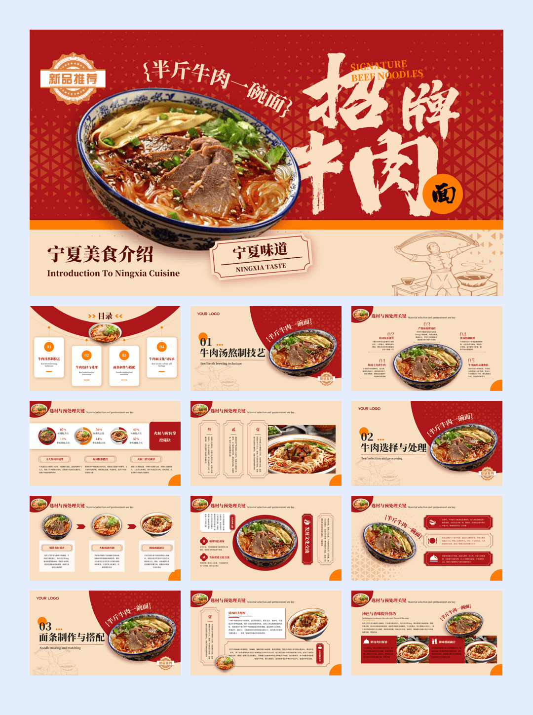 红色创意风宁夏美食介绍PPT模板